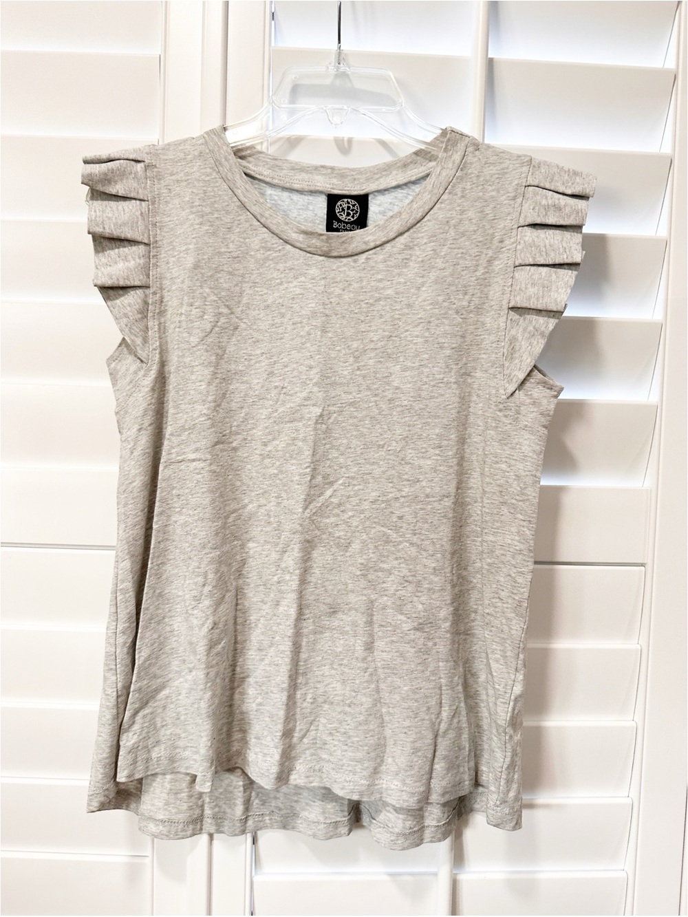Bobeau Petite Gray Ruffle Sleeve Cotton Knit Top NWT Made in USA MP Medium